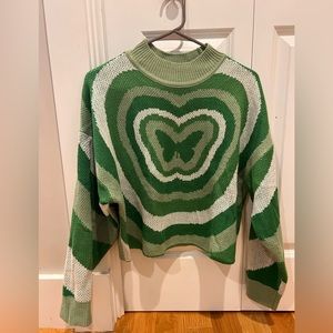 Green mock neck sweater with butterfly design from H&M